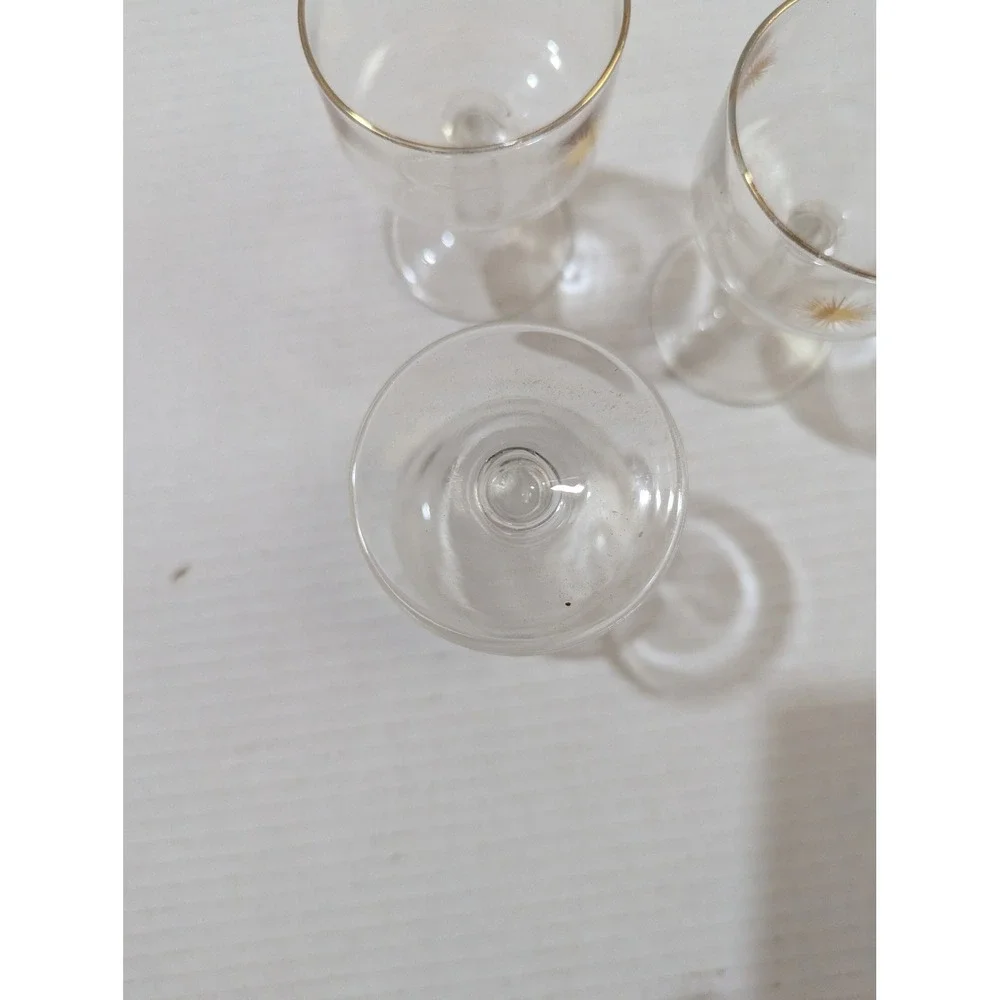 Vintage Mid Century Gold Atomic Starburst Coupe Champagne Glasses Set of 3